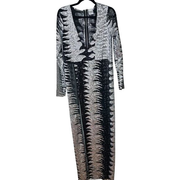 Isolated Heroes Handmade In The UK Black & Silver Sequin Mesh Maxi Dress Large - Picture 1 of 11